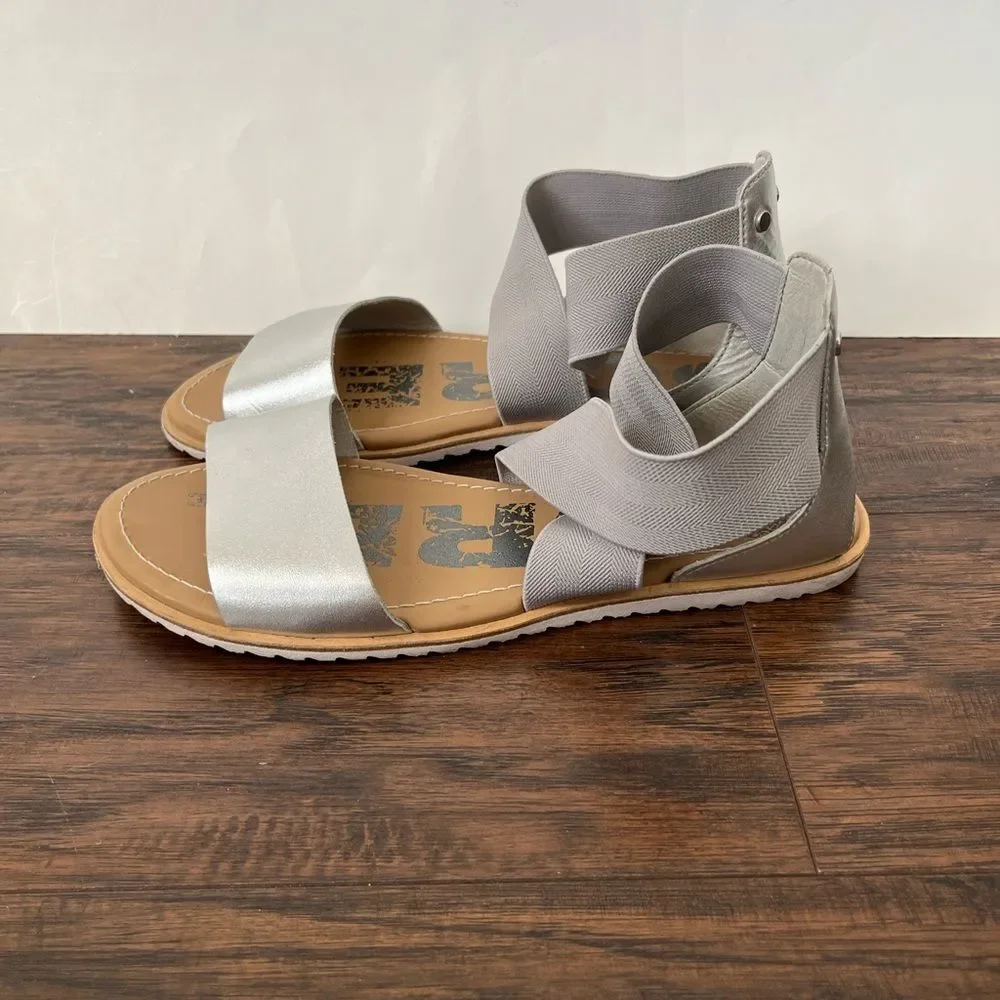 Sorel Ella Metallic Silver Strappy Leather Sandals Size 7.5